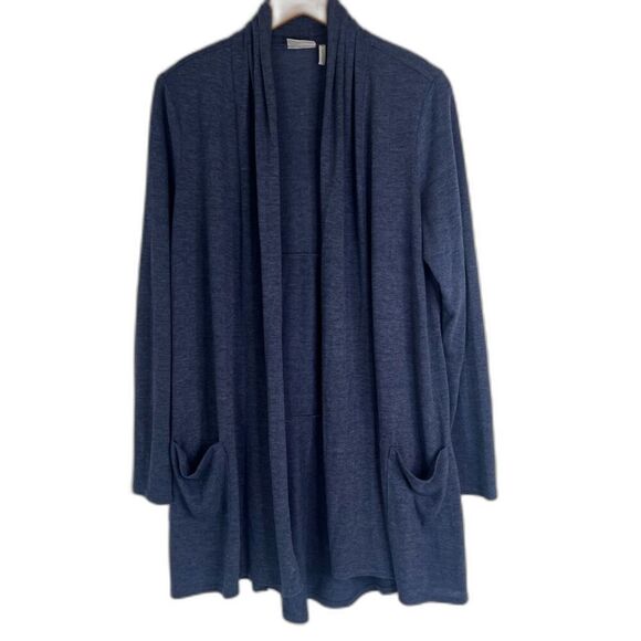 LOGO Lori Goldstein Open Front Ruffle Back Long Sleeve Cardigan Size Medium - Picture 1 of 11